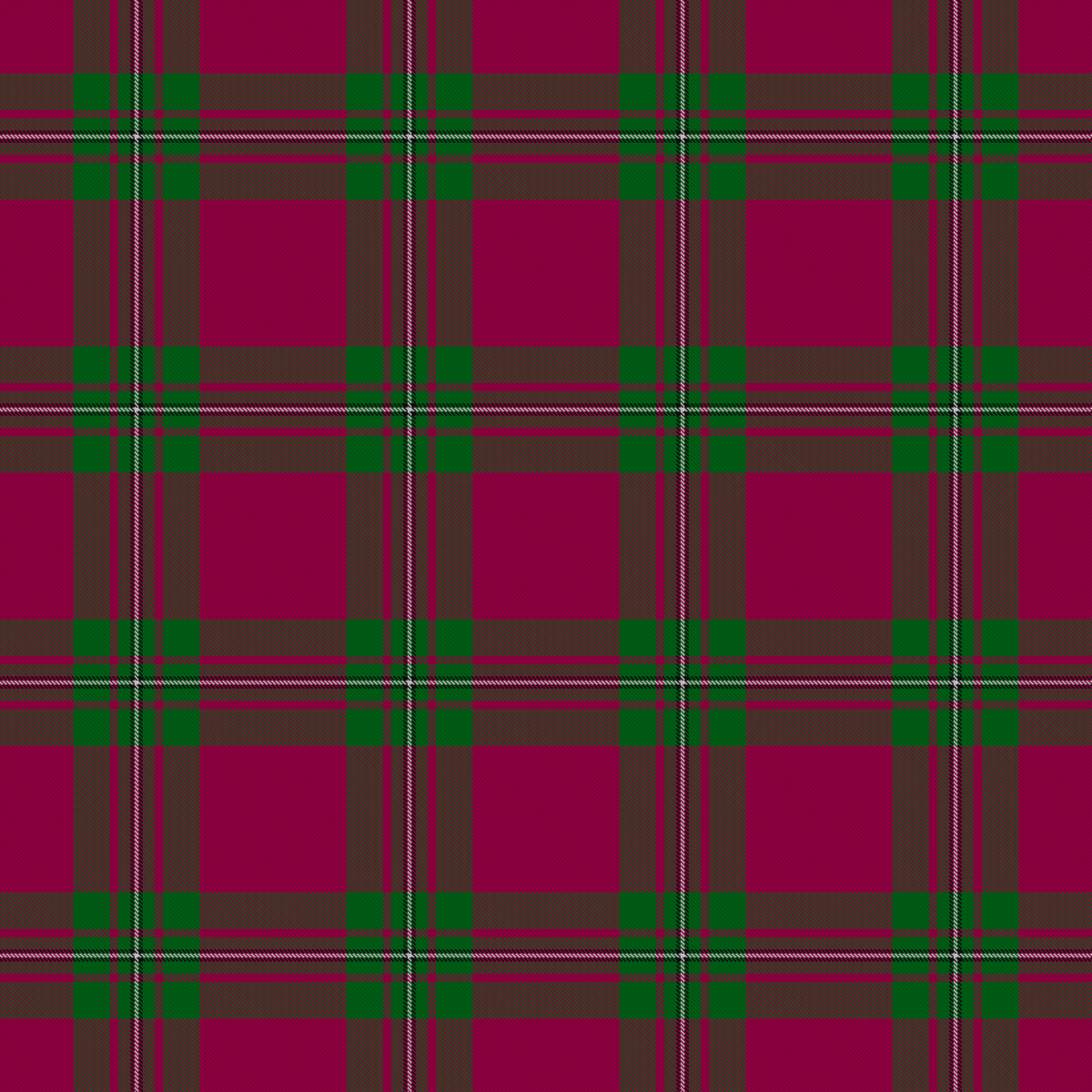 Woven tartan with a crimson ground crossed by green blocks and white-flanked stripes - the MacGregor of Cardney sett.